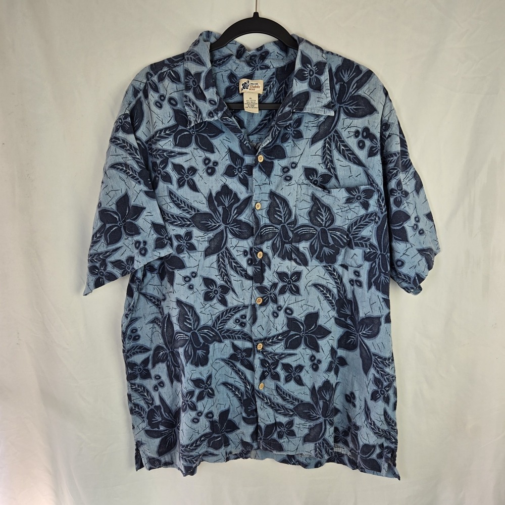 Vintage Cherokee Waikiki Wear Blue Hawaiian Shirt Mens XL Vacation Poolside Camp